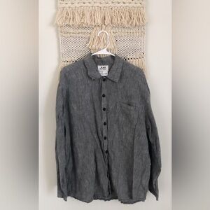 FLAX by Jeanne Engelhart Womens Button Down Shirt 100% Linen Lagenlook Grey